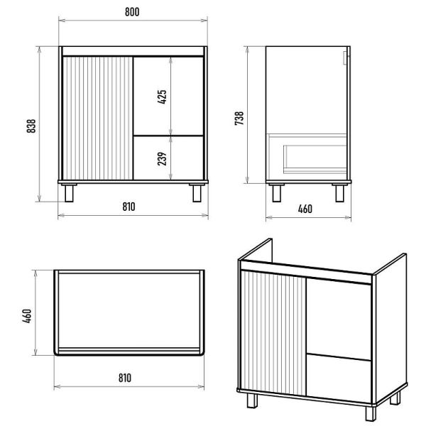 Напольная тумба под раковину Brevita Risacca Crema 80 УТ000025680 Серая матовая