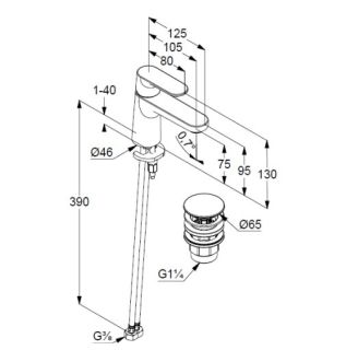 Смеситель для раковины Kludi Louva 242663975 чёрный матовый