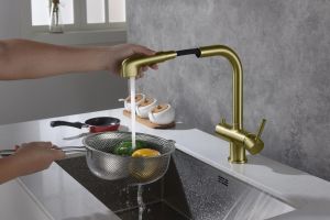 Смеситель для кухни Timo Saona 2346/17FL с подключением фильтра и выдвижной лейкой золото матовое