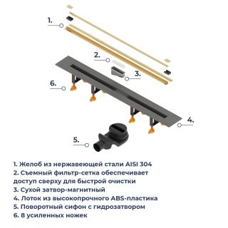 Душевой лоток RGW SDR-55Gb 79215580-06 80 см обрезной