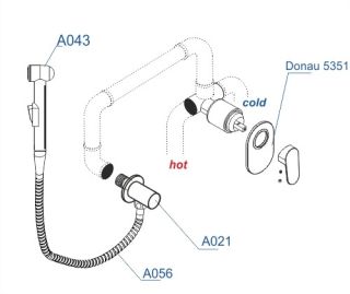 Гигиенический душ со смесителем WasserKRAFT Donau A15356 со шлангом 100 см хром