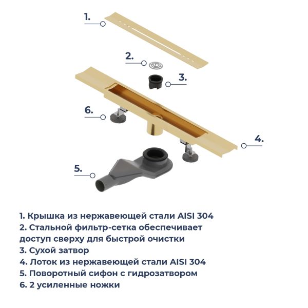Душевой лоток обрезной RGW SDR-53Gb 76215380-06 80 см брашированное золото Душевой лоток обрезной RGW SDR-53Gb 76215380-06 80 см брашированное золото