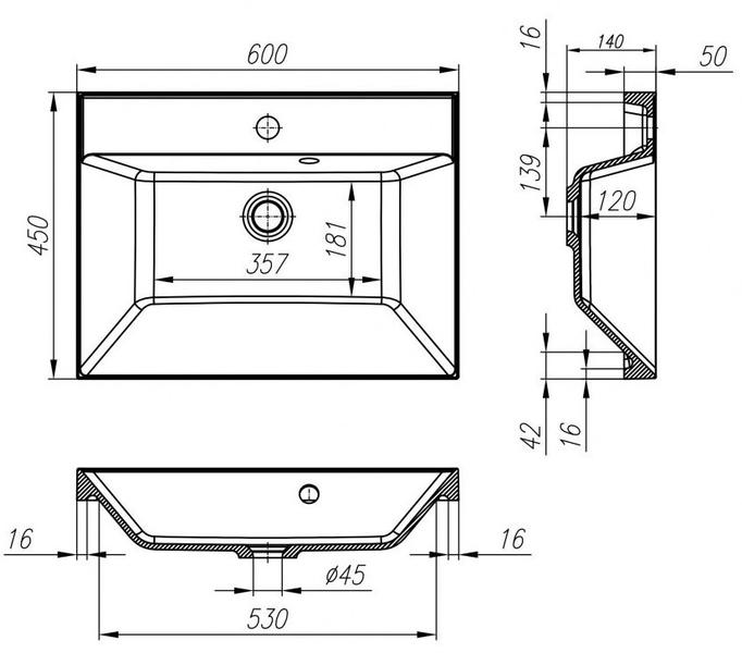 Раковина из искусственного мрамора Art&Max 60см AM-LAV-600-MR-FА