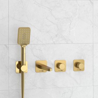 Встраиваемый комплект для ванны с лейкой и изливом WasserKRAFT Schunter A8251.306.308.285.194.201 тёмное золото матовое