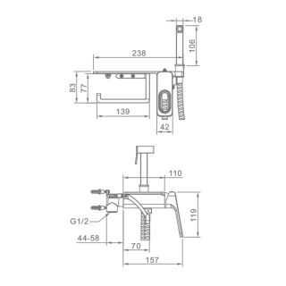 Гигиенический душ со смесителем Raglo R51.55.03 с полкой и бумагодержателем золотой сатин