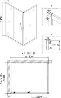 Душевой уголок Niagara Nova 661208123 120x80 см профиль хром стекло прозрачное