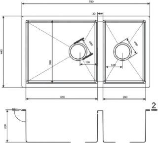 Мойка кухонная Zorg Light  GRAFIT ZL R 780-2-440 GRAFIT