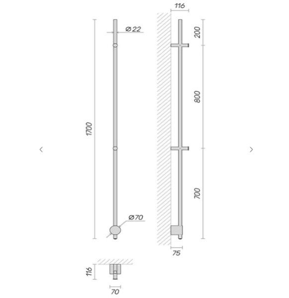 Электрический полотенцесушитель Broner Bruno BV.007.170.0000.SS 170 см с кнопкой сатин шёлк