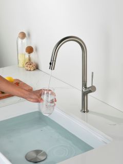 Смеситель для кухни AQUAme Cucina AQM9905BN с выдвижным изливом никель брашированный