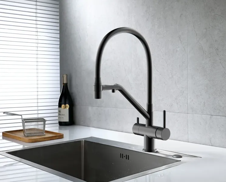 Смесители для кухни Gappo G4398-89 под фильтр с гибким изливом оружейная сталь