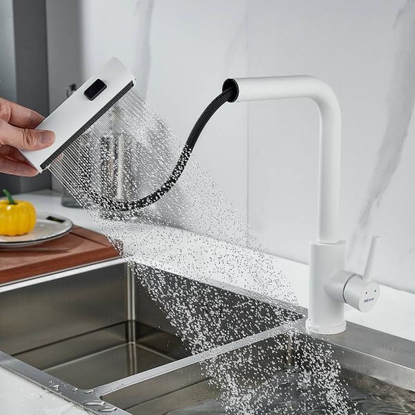 Смеситель для кухни Shevanik S263C с мультифункциональным изливом белый