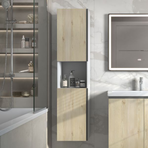 Шкаф-пенал подвесной Vigo Yuma 345 поставляется в разобранном виде дуб давос