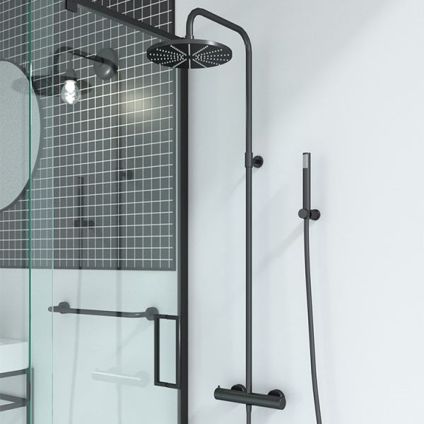 Душевая стойка Paini Cox 78PZ689TH с термостатом чёрный матовый