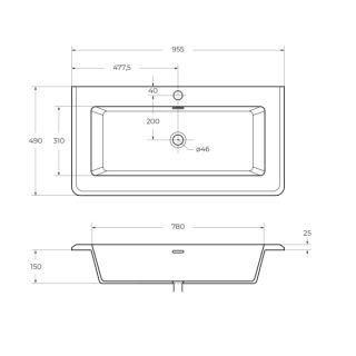Раковина из искусственного мрамора CEZARES  Solid surface 95x49x25  50264