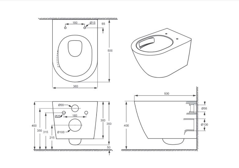 Унитаз подвесной безободковый (торнадо) D&K Rhein.Bach 500*360*350мм, сиденье микролифт, белый (DT1476516)
