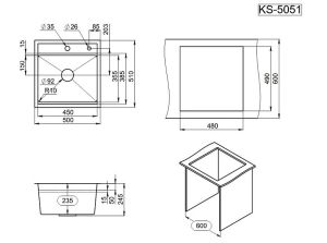 Мойка кухонная Granula 5051, ГРАФИТ МАТОВЫЙ