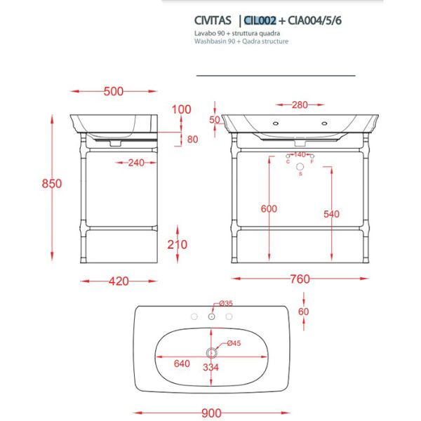 Раковина ArtCeram Civitas CIL002 03 00 nero *1 черная 90 см