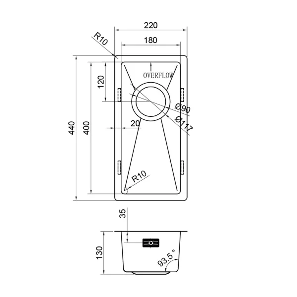 Мойка кухонная Reflexion Como 22-BL  RX2022BL оружейная сталь