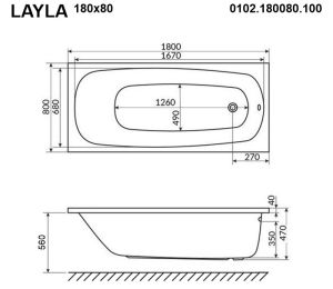 Акриловая ванна Whitecross Layla 0102.180080.100 180x80см белый глянец