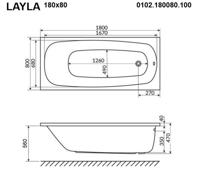 Акриловая ванна Whitecross Layla 0102.180080.100 180x80см белый глянец