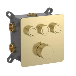 Встраиваемый смеситель-термостат на 3 источника AQUAme AQM8812BG с регулировкой напора золото брашированное
