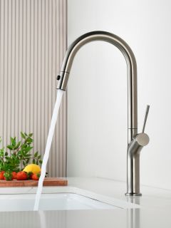 Смеситель для кухни AQUAme Cucina AQM9905BN с выдвижным изливом никель брашированный