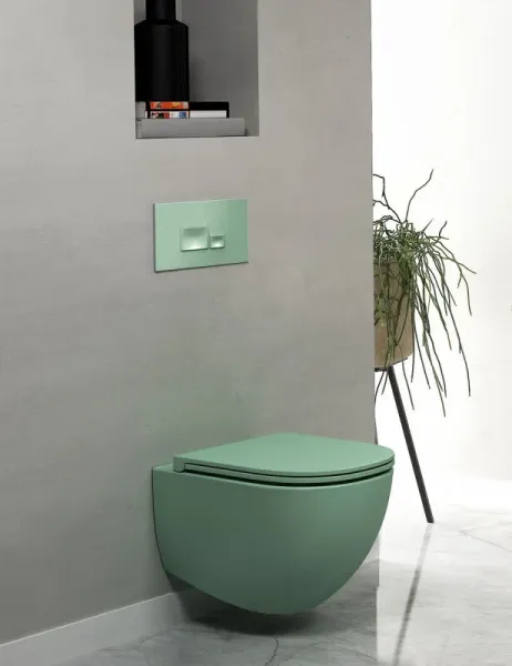 Подвесной унитаз Isvea Infinity 10NF02001SV-2T безободковый крышка микролифт мятно-зелёный матовый