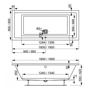 Акриловая ванна VagnerPlast Cavallo VPBA190CAV2X-04 190x90см белый