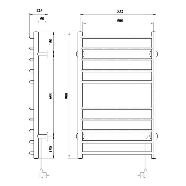 Полотенцесушитель электрический Domoterm Аврора DMT 109-10 50x90 EK R хром