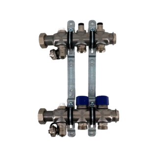 Коллекторная группа, ELSEN, 1, 2 контура, размер отвода-3/4, PN, бар-4, T°C -от 0 до +70, EMi02.02, с вентилями, нержавеющая сталь