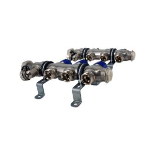 Коллекторная группа, ELSEN, 1, 3 контура, размер отвода-3/4, PN, бар-4, T°C -от 0 до +70, EMi02.03, с вентилями, нержавеющая сталь