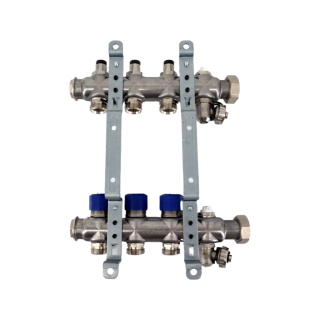 Коллекторная группа, ELSEN, 1, 3 контура, размер отвода-3/4, PN, бар-4, T°C -от 0 до +70, EMi02.03, с вентилями, нержавеющая сталь