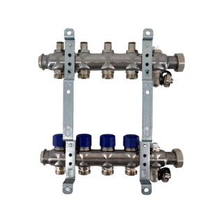 Коллекторная группа, ELSEN, 1, 4 контура, размер отвода-3/4, PN, бар-4, T°C -от 0 до +70, EMi02.04, с вентилями, нержавеющая сталь