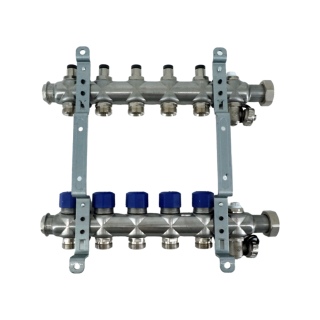 Коллекторная группа, ELSEN, 1, 5 контуров, размер отвода-3/4, PN, бар-4, T°C -от 0 до +70, EMi02.05, с вентилями, нержавеющая сталь