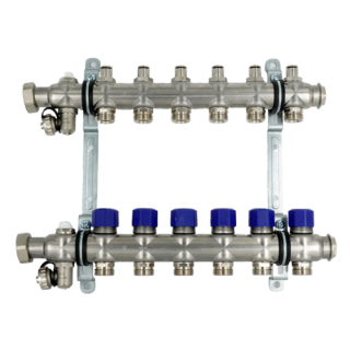 Коллекторная группа, ELSEN, 1, 6 контуров, размер отвода-3/4, PN, бар-4, T°C -от 0 до +70, EMi02.06, с вентилями, нержавеющая сталь