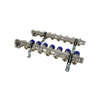 Коллекторная группа, ELSEN, 1, 7 контуров, размер отвода-3/4, PN, бар-4, T°C -от 0 до +70, EMi02.07, с вентилями, нержавеющая сталь