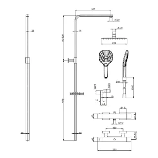Душевая стойка AQUAme AQM8007GM с термостатом графит матовый