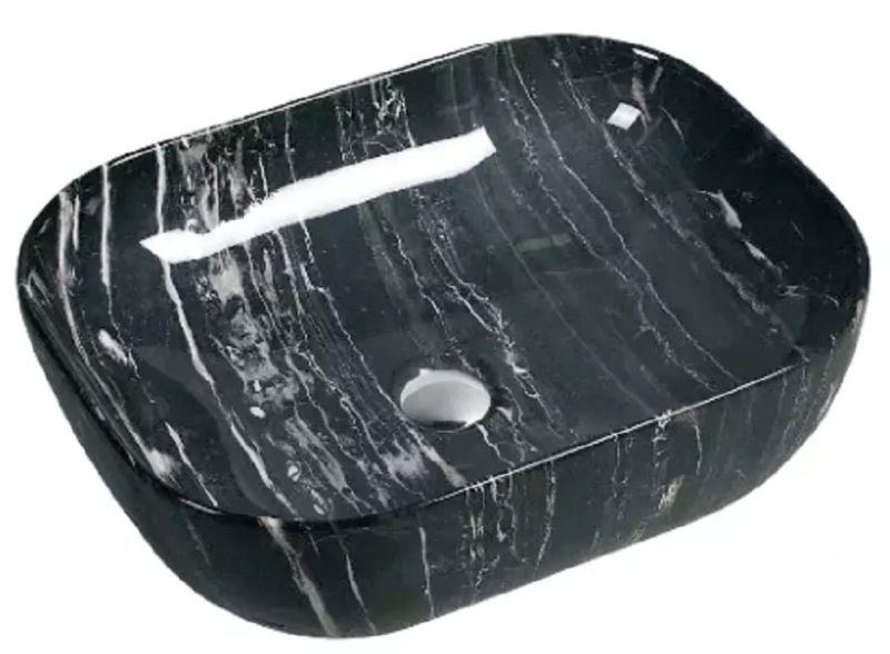 Раковина накладная SantiLine SL-7029 50см чёрный мрамор