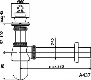 Сифон для раковины AlcaPlast ?32 цельнометаллический с водосливом 5/4" A437