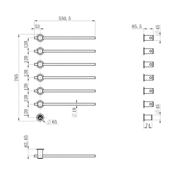 Полотенцесушитель электрический встраиваемый Wonzon & Woghand Baden WW-AL366-MB 55x78 см с внутренней частью чёрный матовый
