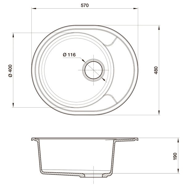 Мойка кухонная Reflexion Allonge 58-GR RF0658GR серый