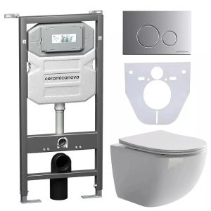Комплект с инсталляцией Ceramica Nova CN3009_1001M_1000 унитаз Forma CN3009 крышка-сиденье с микролифтом и инсталляция Envision CN1001M с кнопкой смыва хром матовый Round