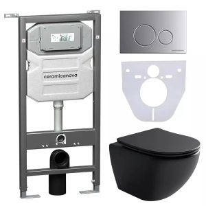 Комплект с инсталляцией Ceramica Nova CN4002MB_1001M_1000 унитаз Metropol CN4002MB крышка-сиденье с микролифтом и инсталляция Envision CN1001M с кнопкой смыва хром матовый Round