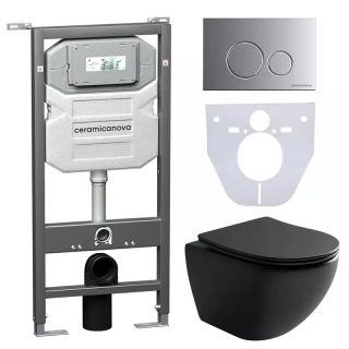 Комплект с инсталляцией Ceramica Nova CN4002MB_1001M_1000 унитаз Metropol CN4002MB крышка-сиденье с микролифтом и инсталляция Envision CN1001M с кнопкой смыва хром матовый Round Комплект с инсталляцией Ceramica Nova CN4002MB_1001M_1000 унитаз Metropol CN4002MB крышка-сиденье с микролифтом и инсталляция Envision CN1001M с кнопкой смыва хром матовый Round