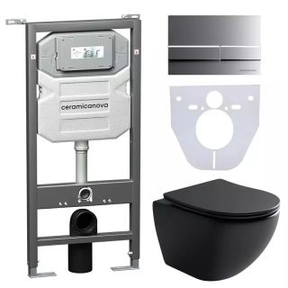 Комплект с инсталляцией Ceramica Nova CN4002MB_1002M_1000 унитаз Metropol CN4002MB крышка-сиденье с микролифтом и инсталляция Envision CN1002M с кнопкой смыва хром матовый Flat Комплект с инсталляцией Ceramica Nova CN4002MB_1002M_1000 унитаз Metropol CN4002MB крышка-сиденье с микролифтом и инсталляция Envision CN1002M с кнопкой смыва хром матовый Flat