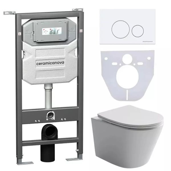 Комплект с инсталляцией Ceramica Nova CN6000_1001W_1000 унитаз Balearica CN6000 крышка-сиденье с микролифтом и инсталляция Envision CN1001W с белой матовой кнопкой смыва Round