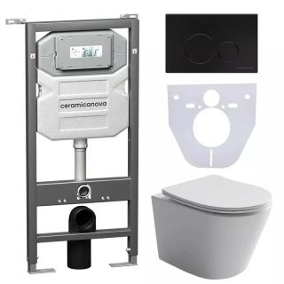Комплект с инсталляцией Ceramica Nova CN6000_1001B_1000 унитаз Balearica CN6000 крышка-сиденье с микролифтом и инсталляция Envision CN1001B с чёрной матовой кнопкой смыва Round Комплект с инсталляцией Ceramica Nova CN6000_1001B_1000 унитаз Balearica CN6000 крышка-сиденье с микролифтом и инсталляция Envision CN1001B с чёрной матовой кнопкой смыва Round