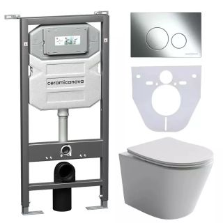 Комплект с инсталляцией Ceramica Nova CN6000_1001CH_1000 унитаз Balearica CN6000 крышка-сиденье с микролифтом и инсталляция Envision CN1001CH с кнопкой смыва хром Round Комплект с инсталляцией Ceramica Nova CN6000_1001CH_1000 унитаз Balearica CN6000 крышка-сиденье с микролифтом и инсталляция Envision CN1001CH с кнопкой смыва хром Round