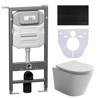 Комплект с инсталляцией Ceramica Nova CN6000_1002B_1000 унитаз Balearica CN6000 крышка-сиденье с микролифтом и инсталляция Envision CN1002B с чёрной матовой кнопкой смыва Flat Комплект с инсталляцией Ceramica Nova CN6000_1002B_1000 унитаз Balearica CN6000 крышка-сиденье с микролифтом и инсталляция Envision CN1002B с чёрной матовой кнопкой смыва Flat