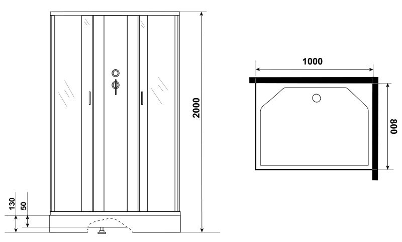 Душевая кабина Niagara NG-43085-14QBKG с гидромассажем 100x80см серебро/матовое
